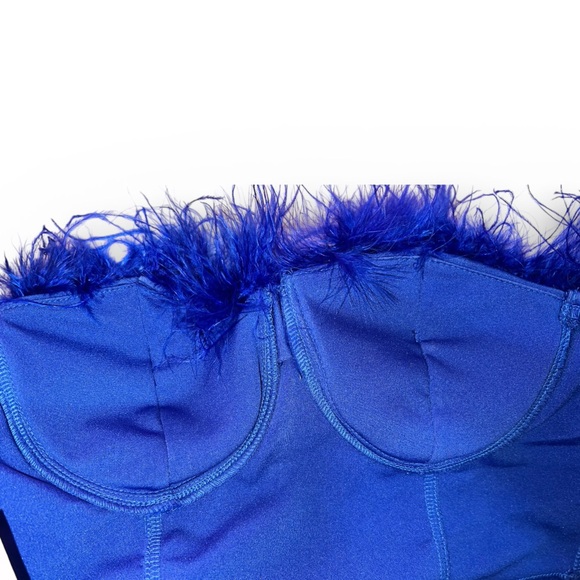 SHEIN Blue Feather Trim Strapless Bustier Top | Size S - Picture 5 of 7